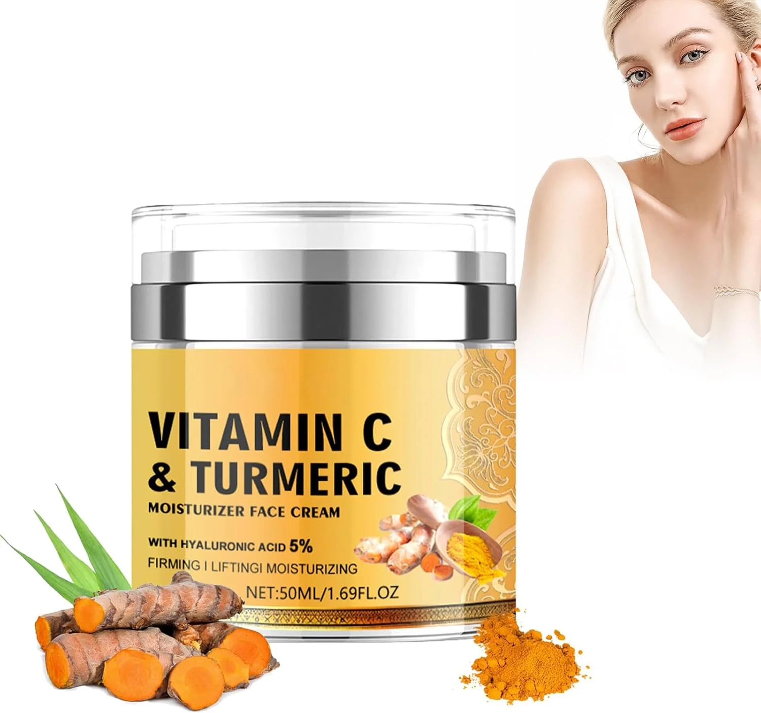 کرم صورت زردچوبه و ویتامین C برای رفع لک های تیره، کرم صورت با زردچوبه و ویتامین C، ضد پیری، مرطوب کننده، سفت کننده پوست، روشن کننده، مناسب برای انواع پوست (07)