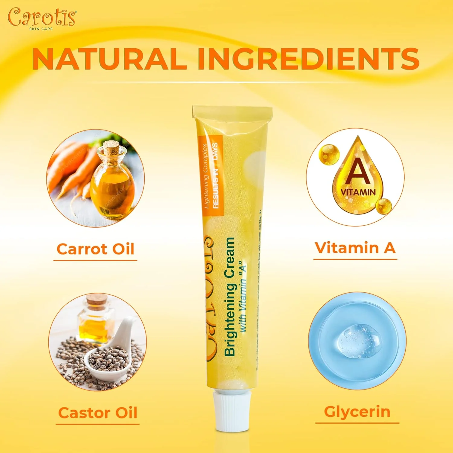 کرم روشن کننده CAROTÏS حاوی ویتامین A | 30 گرم / 1.05 اونس | کرم روشن کننده و مرطوب کننده | یکنواخت کننده رنگ پوست | حاوی روغن هویج، روغن کرچک، گلیسیرین