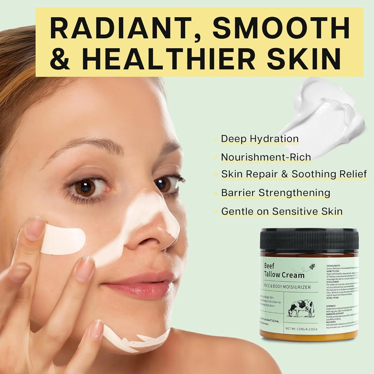 بالم روغن حیوانی و عسل VRAIKO، مرطوب کننده روغن حیوانی و عسل خام برای صورت و بدن، کرم مرطوب کننده طبیعی روغن حیوانی برای پوست نرم و لطیف، 120 گرم