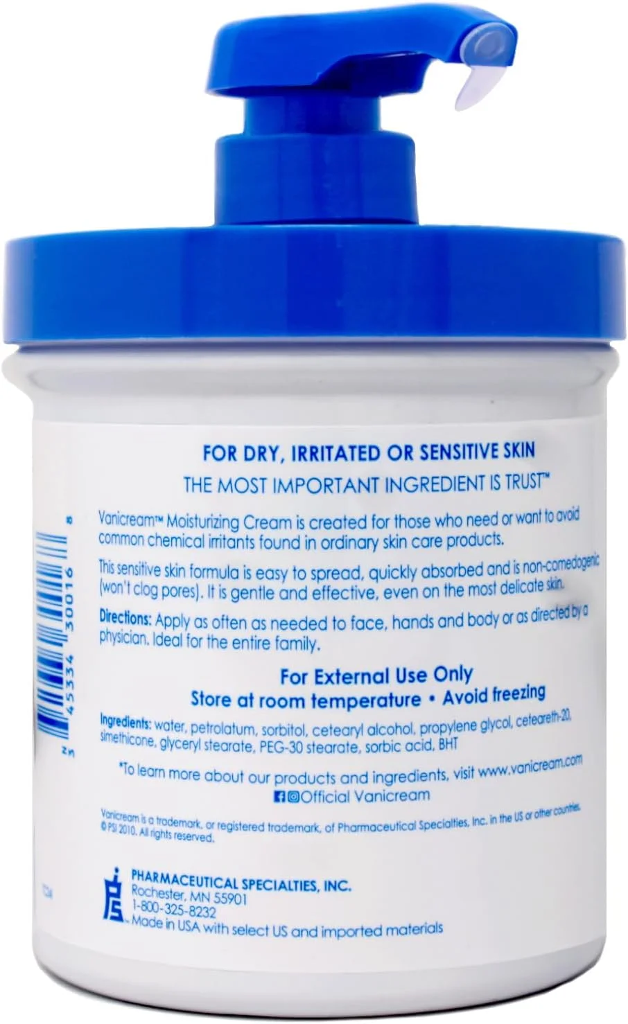 کرم مرطوب کننده پوست Vanicream با پمپ، 450 گرم