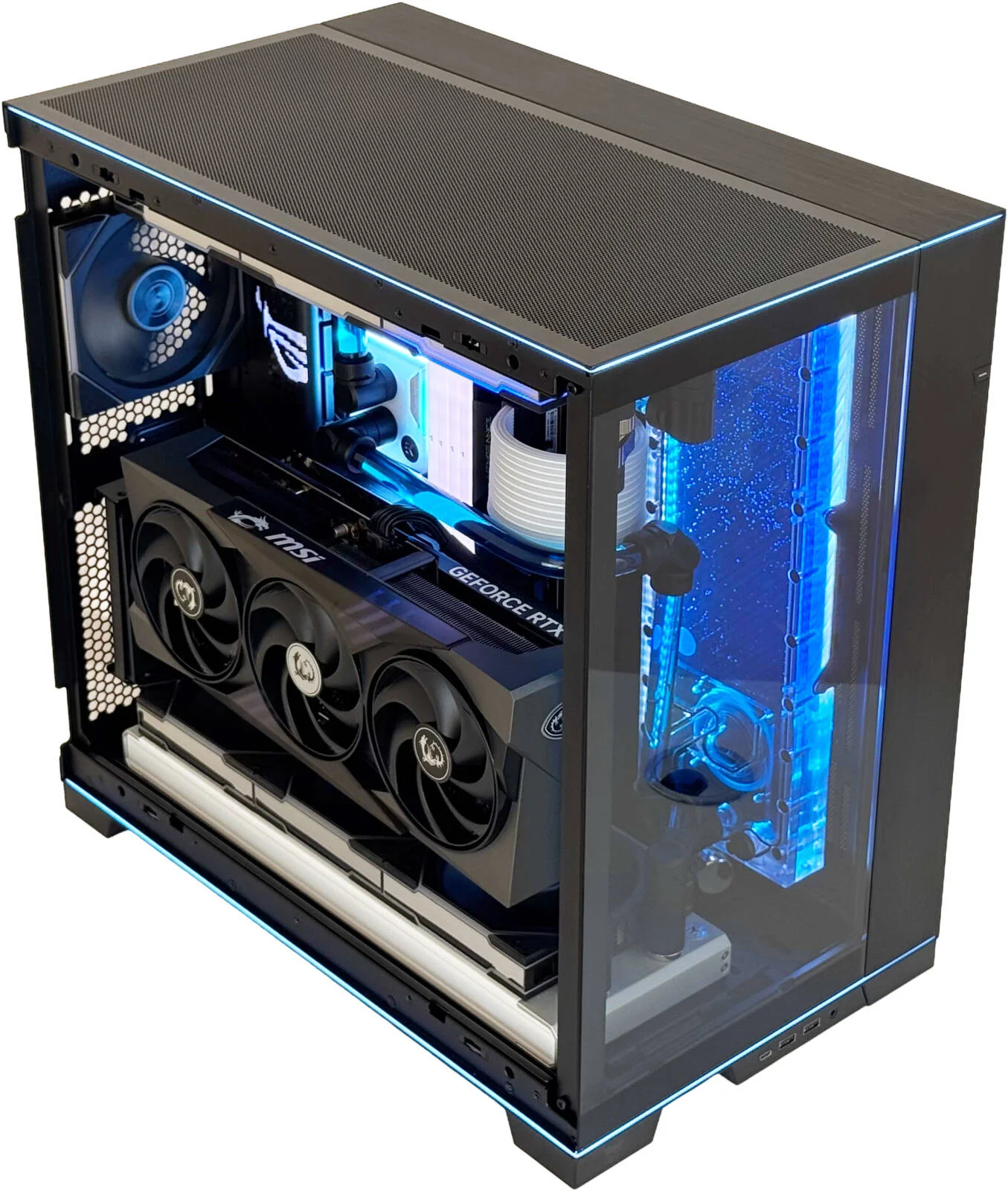 کامپیوتر گیمینگ HydraXtreme - پردازنده AMD Ryzen 9 9950X3D با 16 هسته و 32 رشته، کارت گرافیک NVIDIA RTX 5090 با 32 گیگابایت حافظه، 96 گیگابایت رم DDR5 با فرکانس 6400 مگاهرتز CL32، حافظه SSD 2 ترابایتی نسل 5، منبع تغذیه 1000 واتی 80 PLUS Gold، خنک کننده مایع با 2 رادیاتور 360 میلیمتری، Wi-Fi + BT