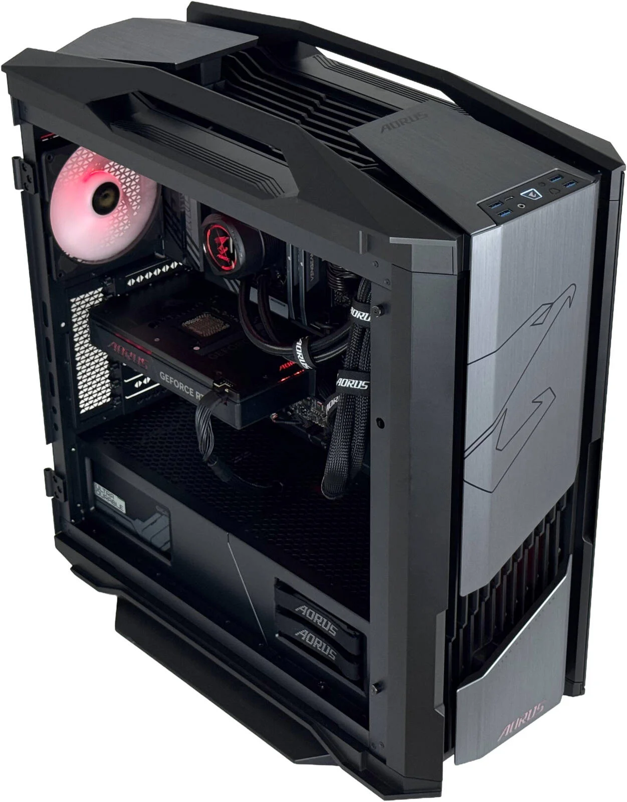 کامپیوتر گیمینگ AORUS - پردازنده Intel Core Ultra 9 285K با 24 هسته و 24 رشته، کارت گرافیک NVIDIA RTX 5090 WATERFORCE با 32 گیگابایت حافظه، 64 گیگابایت رم DDR5 با فرکانس 6000 مگاهرتز، 2 ترابایت SSD Gen 5، منبع تغذیه 1300 واتی، خنک کننده مایع 360 میلی‌متری، Wi-Fi + BT، ویندوز 11 پرو