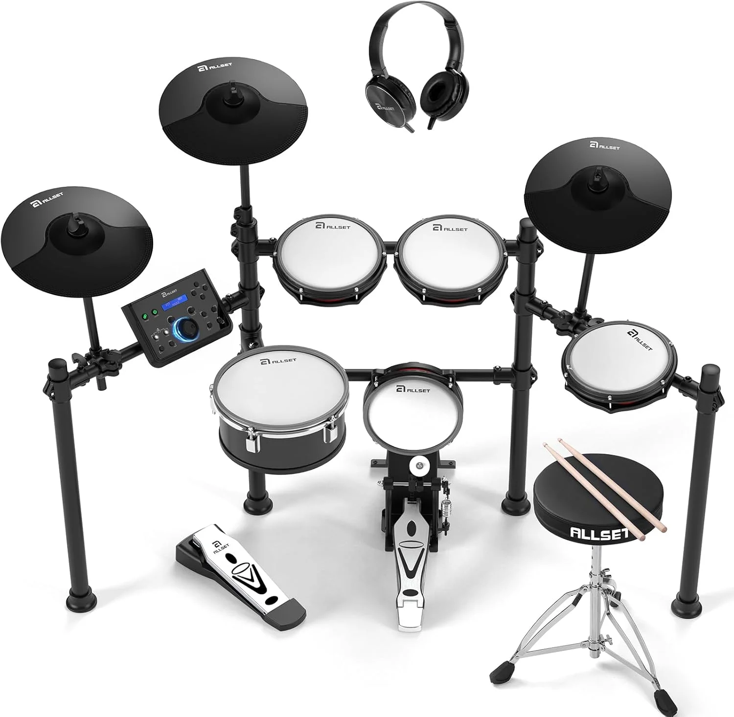 درامز الکترونیکی حرفه ای ALLSET 700 | اسنر 10 اینچی دو منطقه ای، سنج 12 اینچی، پدهای مشبک دو لایه | 600+ صداهای BFD، 30 کیت، اتصال USB/MIDI | درامز الکتریکی سایز کامل ایده آل برای بزرگسالان