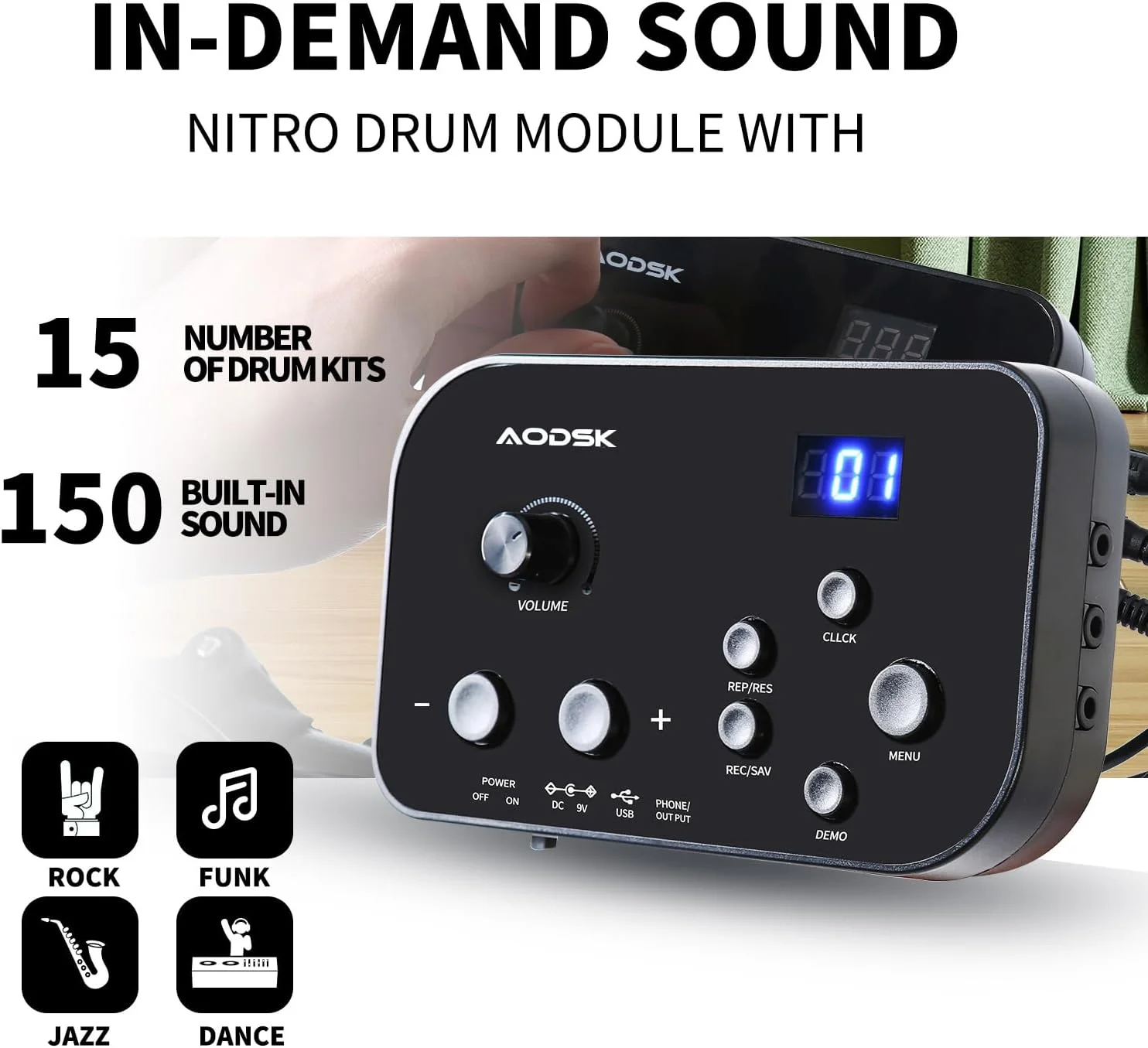 ست درام الکترونیکی AODSK مدل UAED-400، کیت درام الکترونیکی کوچک برای کودکان مبتدی با 150 صدا، صندلی درام، چوب درام، هدفون