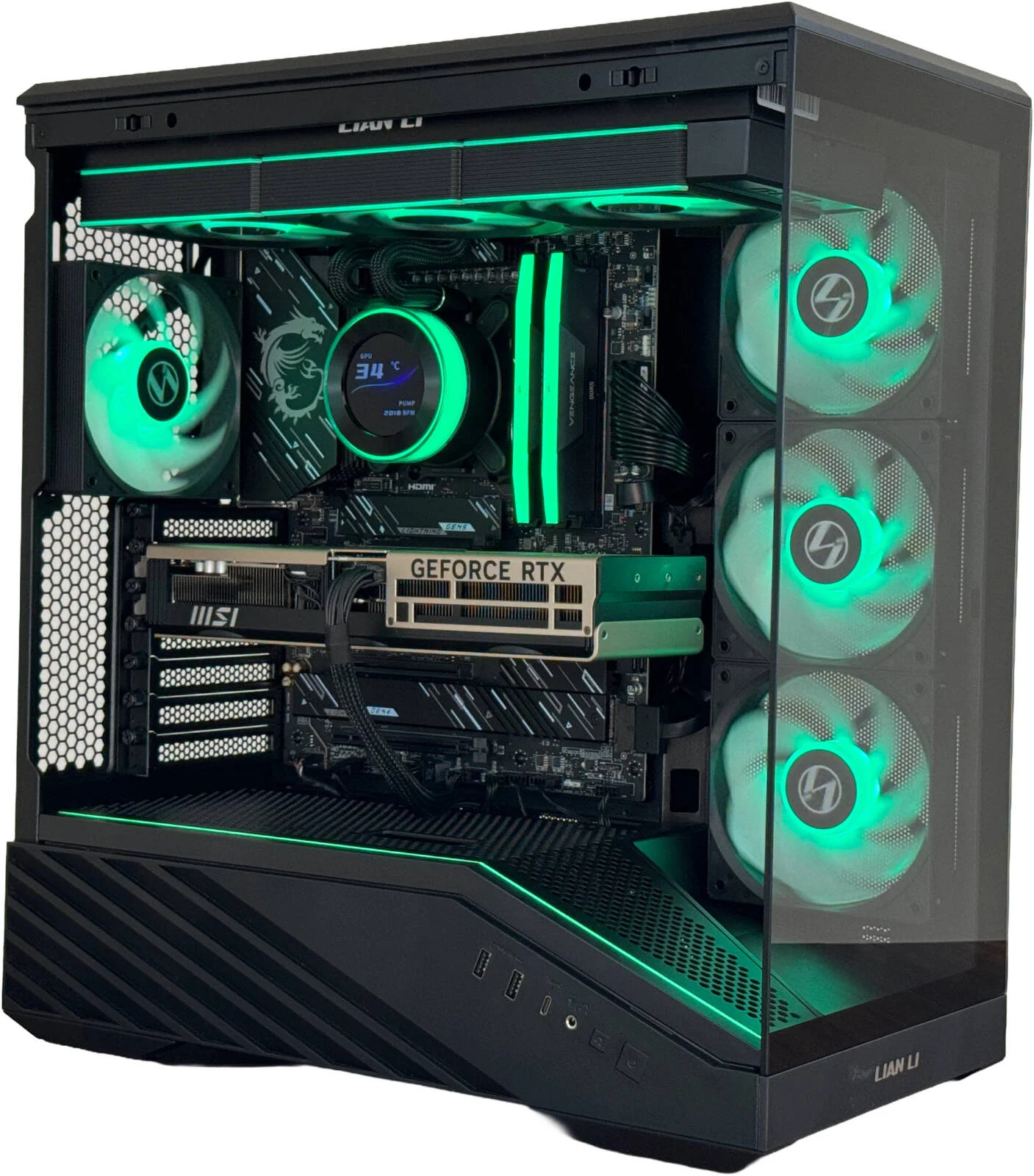 کامپیوتر گیمینگ Vector V1 - پردازنده Intel Core Ultra 7 265K با 20 هسته و 20 رشته، کارت گرافیک NVIDIA RTX 5080 با 16 گیگابایت حافظه، 32 گیگابایت رم DDR5 با فرکانس 6400 مگاهرتز، 1 ترابایت SSD Gen 5، منبع تغذیه 1000 وات Gold، خنک کننده مایع 360 میلی‌متری، Wi-Fi + BT، ویندوز 11 پرو