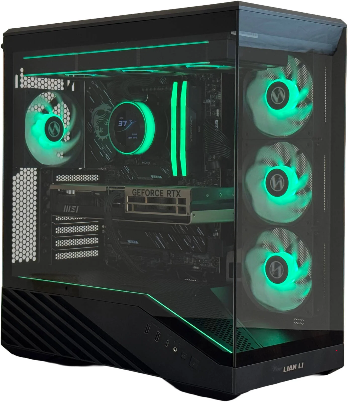 کامپیوتر گیمینگ Vector V1 - پردازنده Intel Core Ultra 7 265K با 20 هسته و 20 رشته، کارت گرافیک NVIDIA RTX 5080 با 16 گیگابایت حافظه، 32 گیگابایت رم DDR5 با فرکانس 6400 مگاهرتز، 1 ترابایت SSD Gen 5، منبع تغذیه 1000 وات Gold، خنک کننده مایع 360 میلی‌متری، Wi-Fi + BT، ویندوز 11 پرو