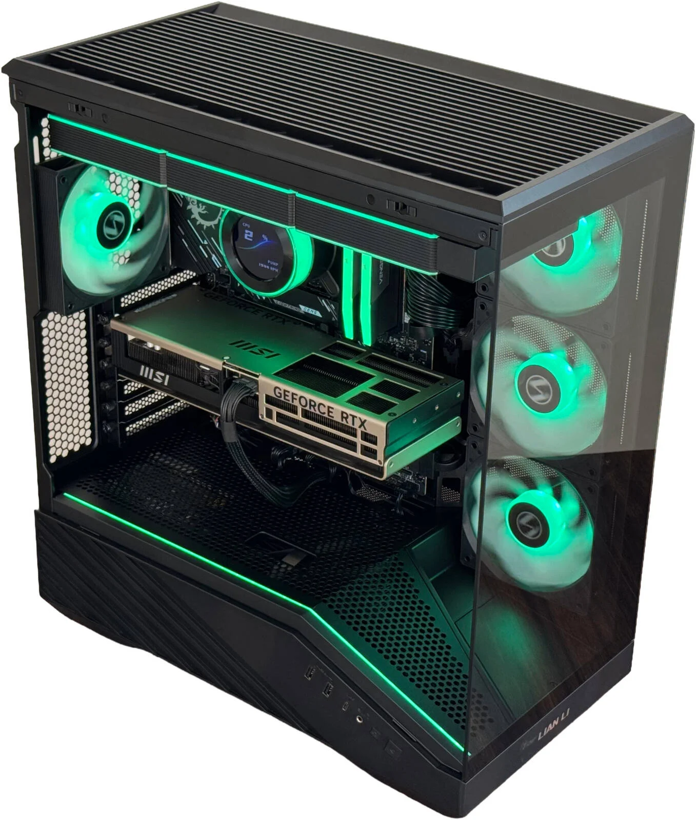 کامپیوتر گیمینگ Vector V1 - پردازنده Intel Core Ultra 7 265K با 20 هسته و 20 رشته، کارت گرافیک NVIDIA RTX 5080 با 16 گیگابایت حافظه، 32 گیگابایت رم DDR5 با فرکانس 6400 مگاهرتز، 1 ترابایت SSD Gen 5، منبع تغذیه 1000 وات Gold، خنک کننده مایع 360 میلی‌متری، Wi-Fi + BT، ویندوز 11 پرو