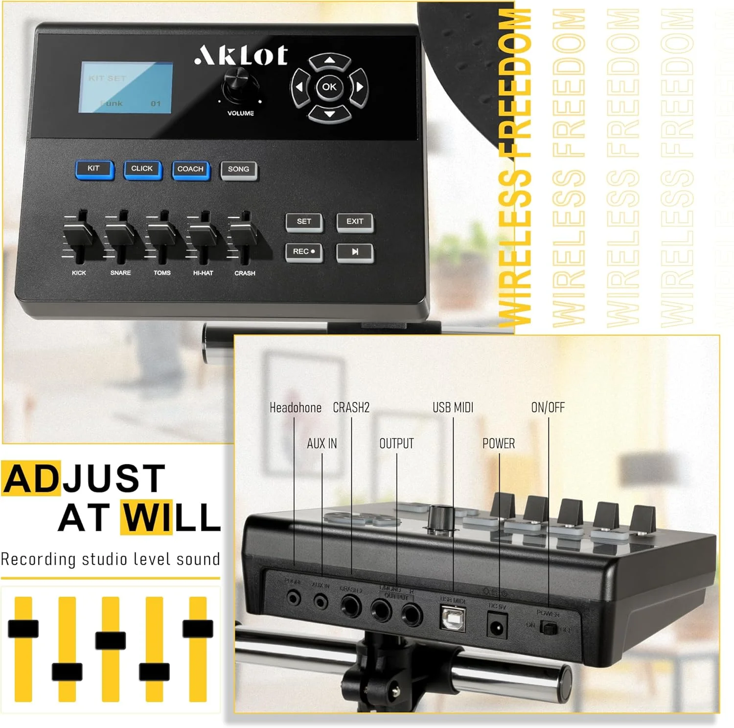 ست درام الکترونیکی کاملاً قابل گسترش AKLOT: سیستم پایه مستقل، اسنر چوبی 12 اینچی، Hi-Hat مستقل و سنج راید سه منطقهای، درام باس مش، 475 صدا، چوبهای درام، کتاب آموزش (B-CORE546) ست درام الکترونیکی کاملاً قابل گسترش AKLOT: سیستم پایه مستقل، اسنر چوبی 12 اینچی، Hi-Hat مستقل و سنج راید سه منطقهای، درام باس مش، 475 صدا، چوبهای درام، کتاب آموزش (B-CORE546)