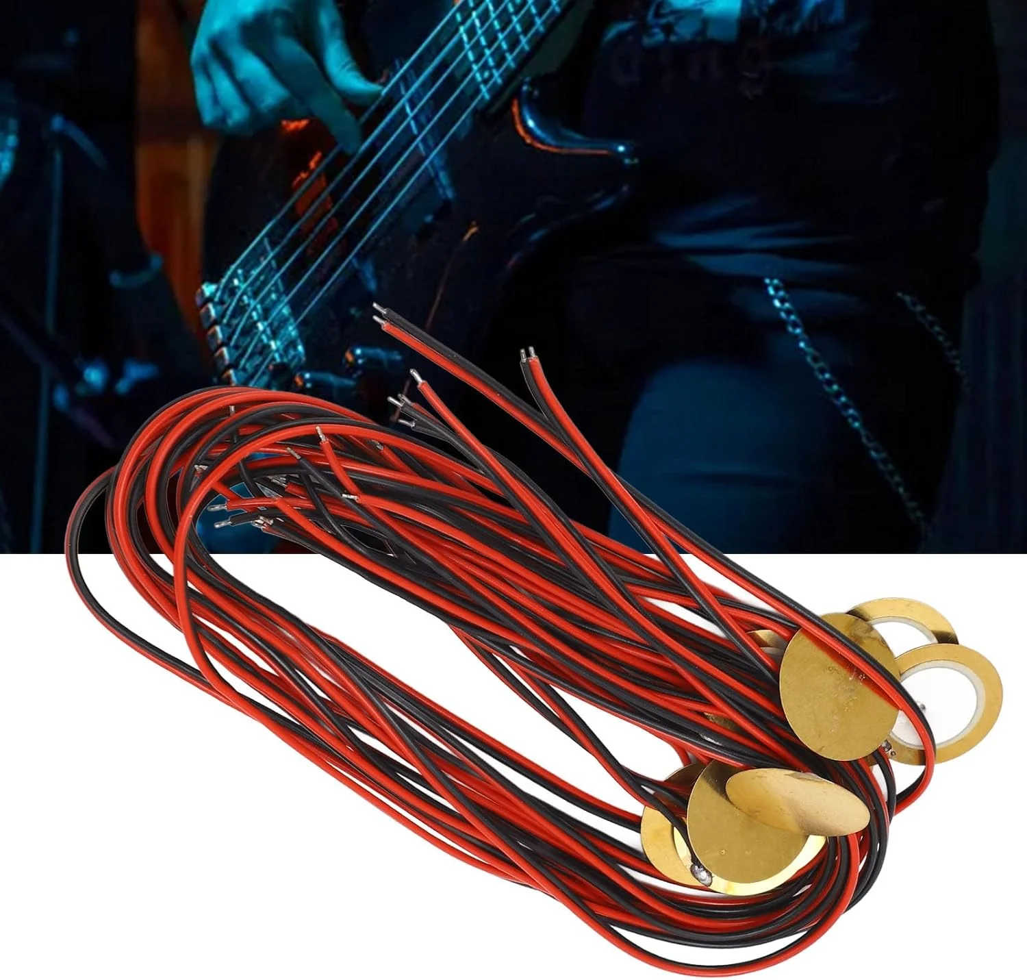 مجموعه 12 عددی دیسک پیزو 27 میلی‌متری با سیم، مبدل پیزوالکتریک برنجی، سنسور پیکاپ پیزو با حساسیت بالا برای گیتار آکوستیک و درام