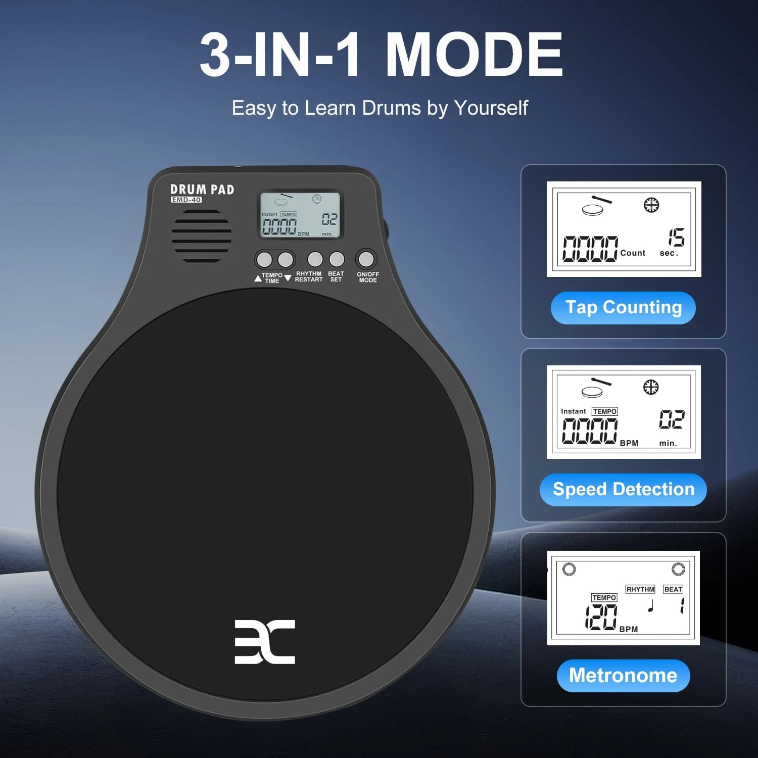 پد تمرین درام الکترونیکی EX مدل 【3 در 1】، با 【مترونوم، تشخیص سرعت و شمارش ضربه】 پد درام دیجیتال سیلیکونی TPR 10 اینچی، ایده آل برای مبتدیان و نوازندگان در حال حرکت پد تمرین درام الکترونیکی EX مدل 【3 در 1】، با 【مترونوم، تشخیص سرعت و شمارش ضربه】 پد درام دیجیتال سیلیکونی TPR 10 اینچی، ایده آل برای مبتدیان و نوازندگان در حال حرکت