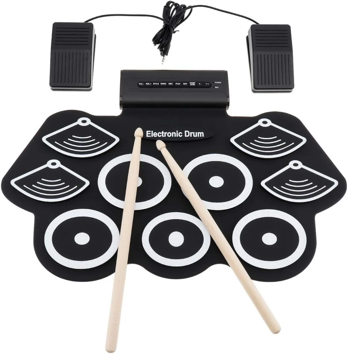 ست درام الکترونیکی قابل حمل 9 پد SKEIDO با استیک و پدال پا - ست درام الکتریکی سیلیکونی کامل Konix