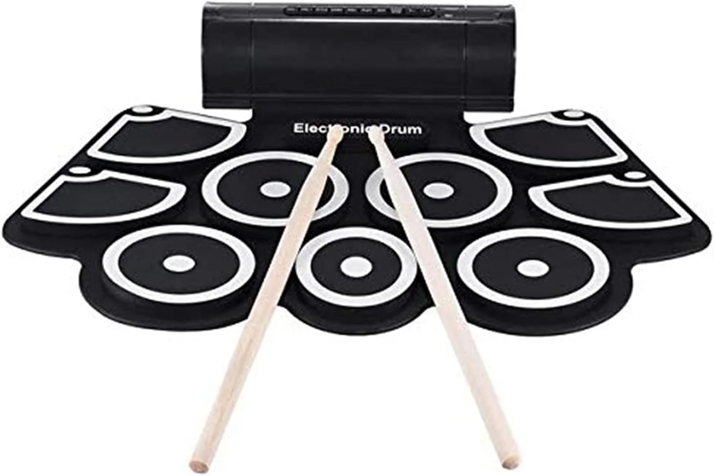 درام پد الکترونیکی تاشو و قابل حمل SKEIDO با 7 پد درام، ساز موسیقی MIDI، کیت درام رولی سیلیکونی به همراه چوب
