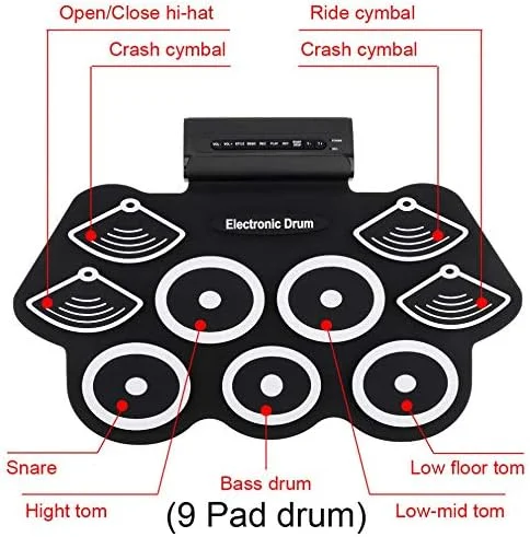 ست درام الکترونیکی قابل حمل 9 پد SKEIDO با استیک و پدال پا - ست درام الکتریکی سیلیکونی کامل Konix