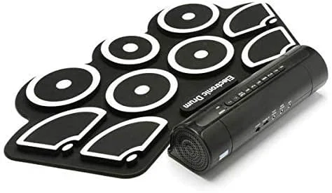 ست پد درام الکترونیکی رولی SKEIDO، ۹ پد سیلیکونی، بلندگوهای داخلی به همراه چوبهای درام و پدالهای پا ست پد درام الکترونیکی رولی SKEIDO، ۹ پد سیلیکونی، بلندگوهای داخلی به همراه چوبهای درام و پدالهای پا