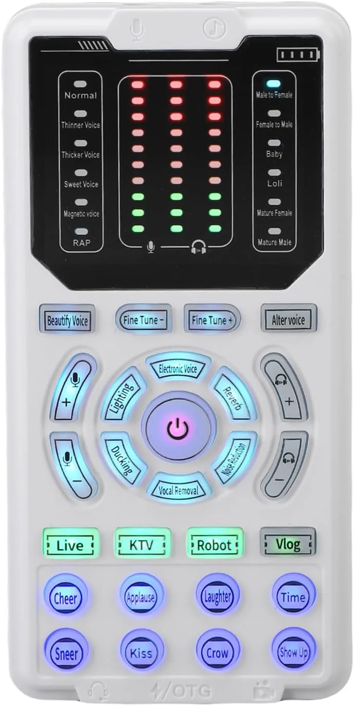 تغییر دهنده صدا، 16 حالت صدا با زیر و بم قابل تنظیم و 8 افکت صوتی، میکسر قابل حمل Plug & Play برای پخش زنده، پادکست، بازی و کارائوکه