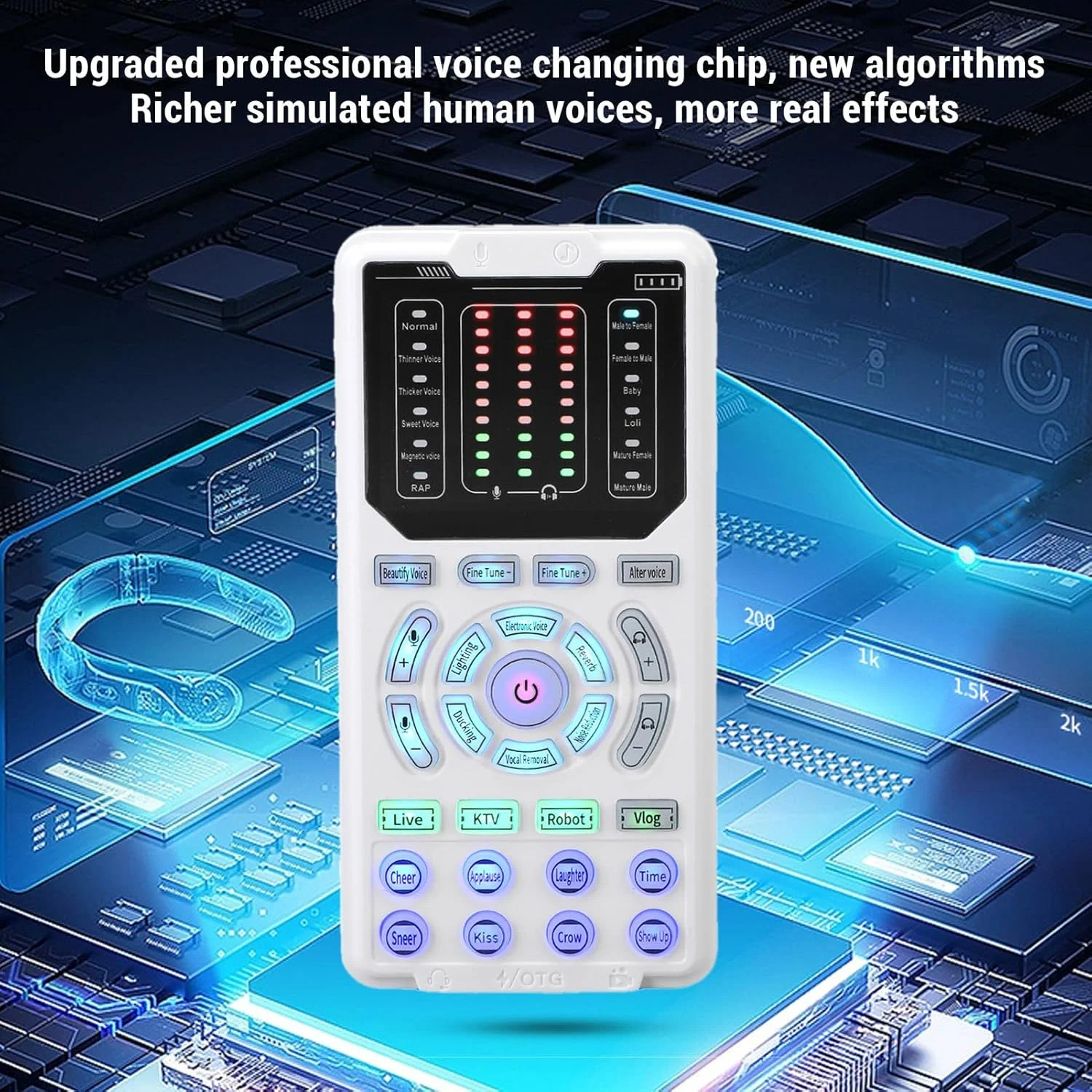 تغییر دهنده صدا، 16 حالت صدا با زیر و بم قابل تنظیم و 8 افکت صوتی، میکسر قابل حمل Plug & Play برای پخش زنده، پادکست، بازی و کارائوکه تغییر دهنده صدا، 16 حالت صدا با زیر و بم قابل تنظیم و 8 افکت صوتی، میکسر قابل حمل Plug & Play برای پخش زنده، پادکست، بازی و کارائوکه