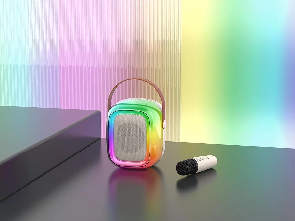 اسپیکر کارائوکه بلوتوث قابل حمل با میکروفون بی سیم و چراغ های LED - چند رنگ، اسپیکر مهمانی با عملکرد بالا