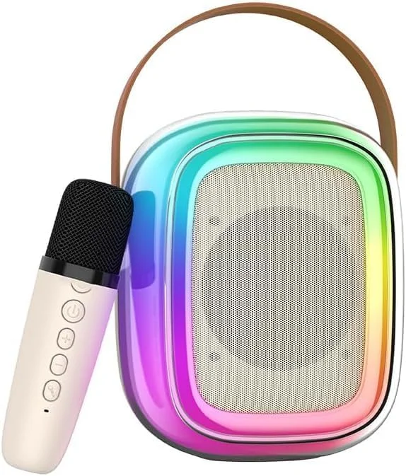 اسپیکر کارائوکه بلوتوث قابل حمل با میکروفون بی سیم و نمایش نور LED - چند رنگ، اسپیکر مهمانی با عملکرد بالا برای کارائوکه و موسیقی
