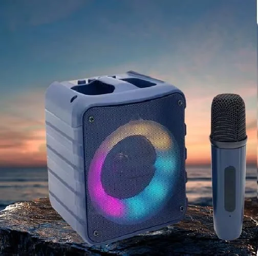 دستگاه کارائوکه بلوتوث قابل حمل با میکروفون بی سیم - ایده آل برای کودکان، بزرگسالان، مهمانی ها و رویدادها | بلندگوی جمع و جور با چراغ های LED
