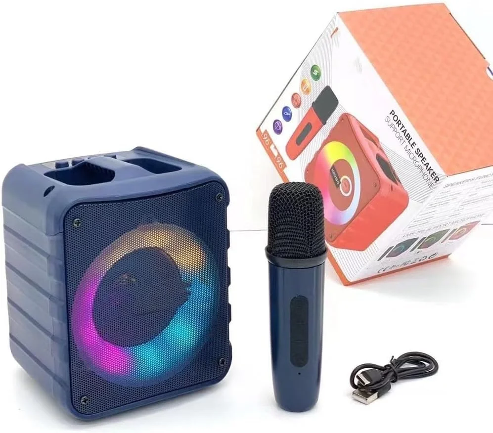 دستگاه کارائوکه بلوتوث قابل حمل با میکروفون بی سیم - ایده آل برای کودکان، بزرگسالان، مهمانی ها و رویدادها | بلندگوی جمع و جور با چراغ های LED