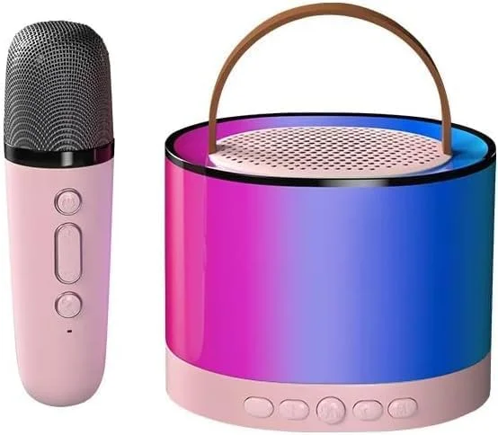 دستگاه کارائوکه مینی قابل حمل با میکروفون بی سیم - بلندگوی بلوتوث برای کودکان و بزرگسالان، ایده آل برای جشن تولد و مراسم (صورتی)