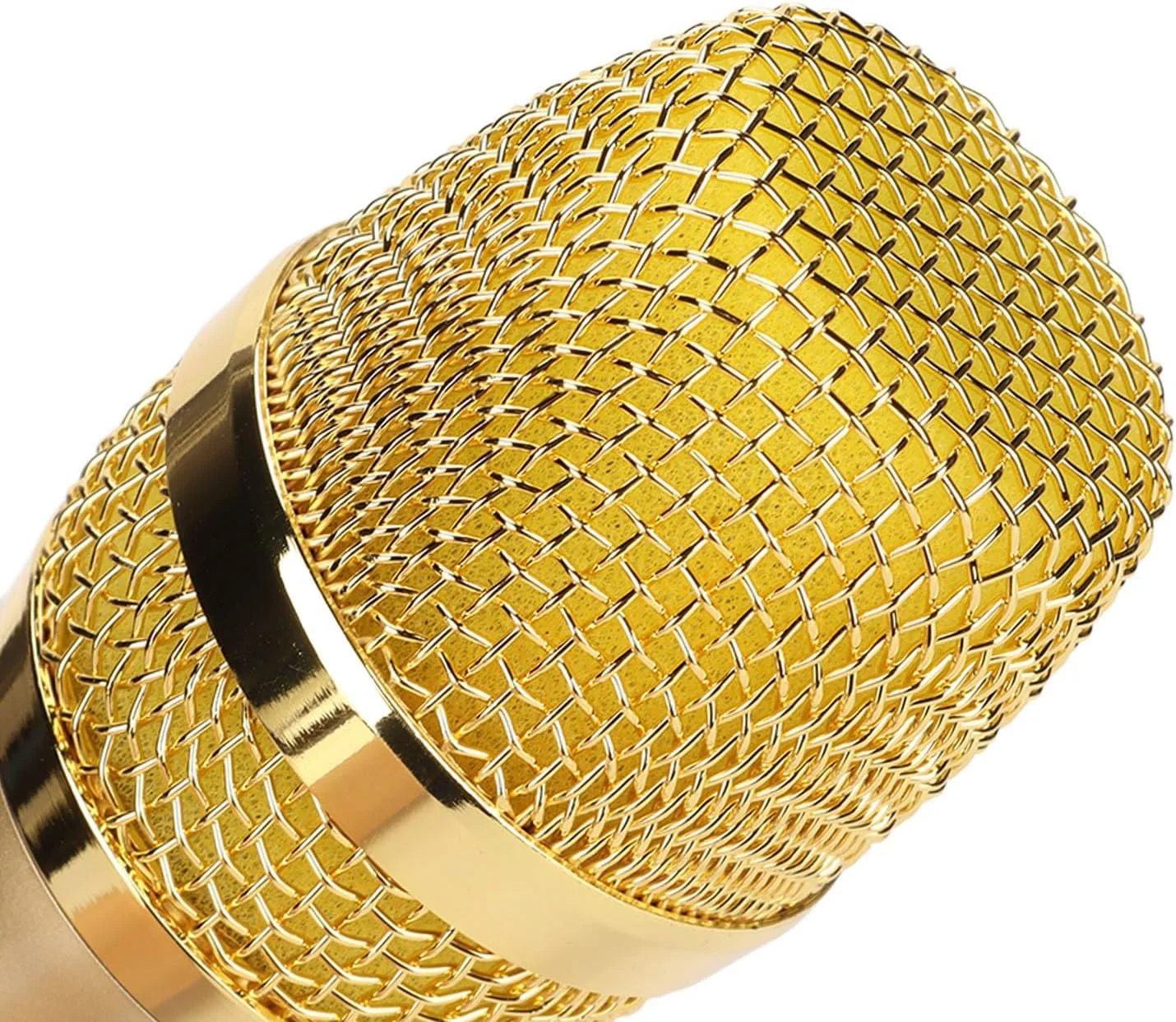 میکروفون بی سیم، میکروفون کارائوکه خانگی 1 به 1 600 هرتز تا 800 کیلوهرتز، دستی شیک با صفحه نمایش ال ای دی برای آواز خواندن در کنفرانس های خانگی در فضای باز، اتصال کارت صدای زنده (طلایی)