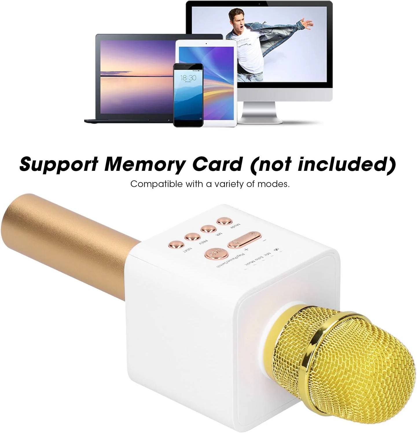 میکروفون کارائوکه، صدای استریو HIFI، سناریوهای استفاده چندگانه، لذت بردن از افکت KTV، برای تلفن همراه و برنامه K Song برای آواز خواندن، گوش دادن و ضبط (طلایی شامپاین)