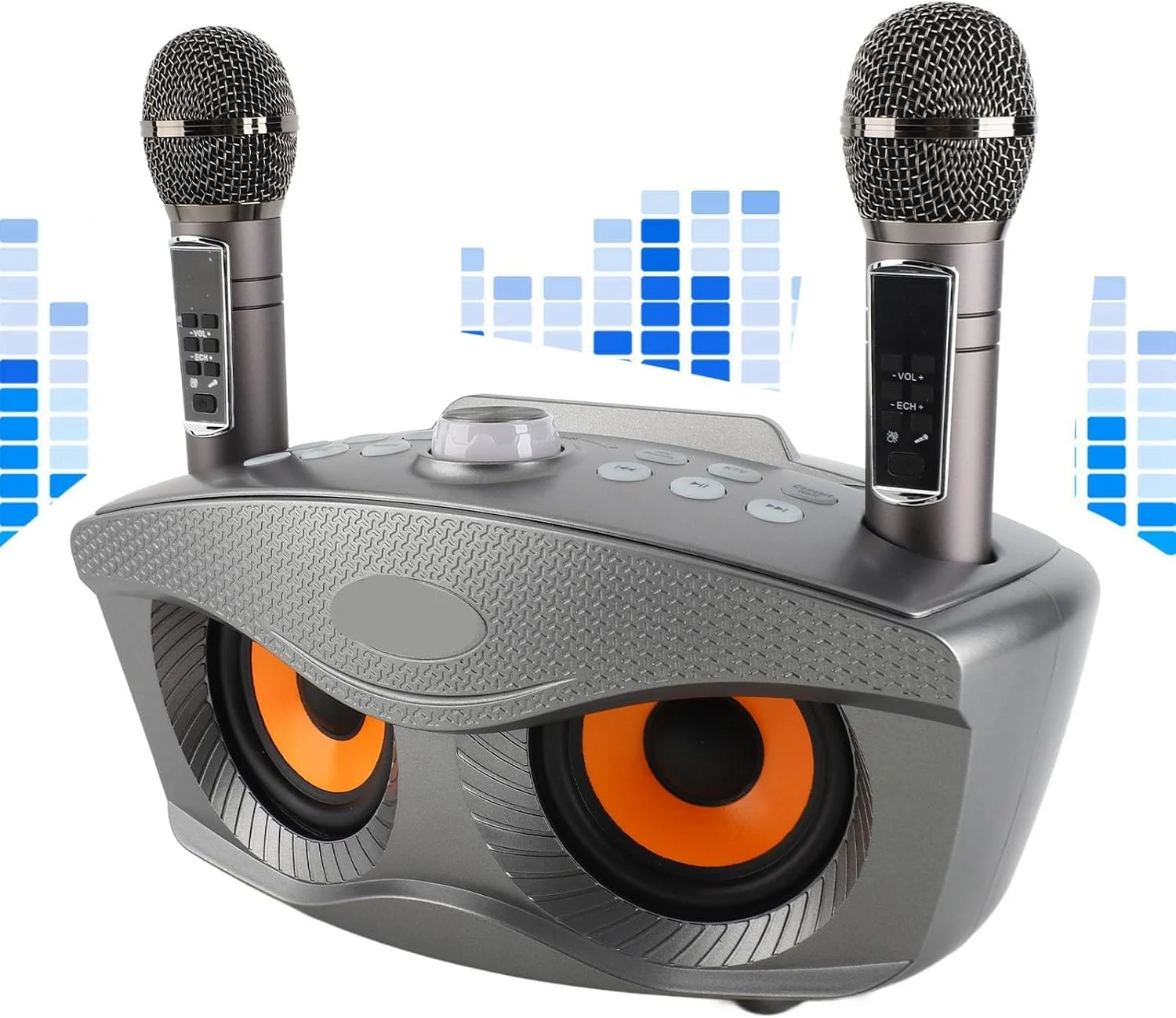 دستگاه کارائوکه با دو میکروفون، اسپیکر قابل حمل، کارائوکه خانوادگی 4.2 اسپیکر فضای باز میکروفون دوگانه استریو (نقره ای مشکی)