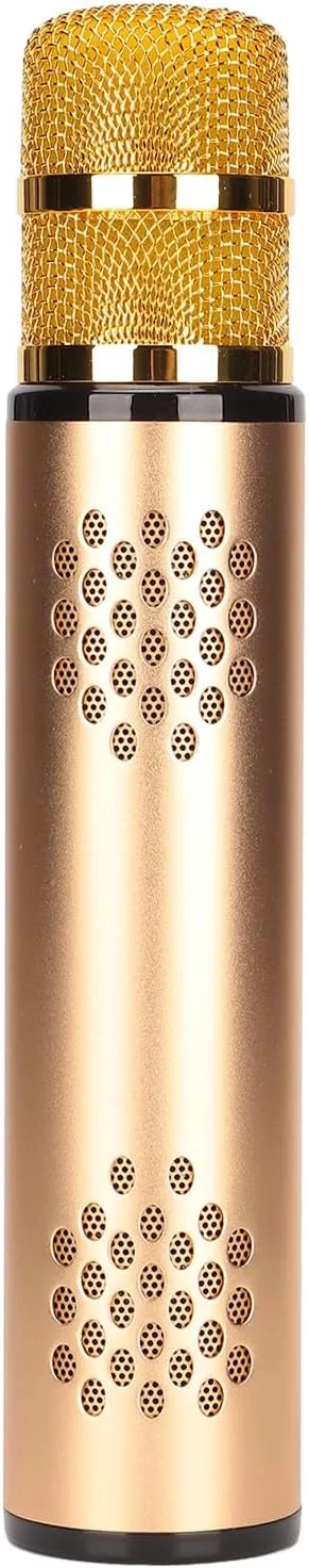 میکروفون کارائوکه، میکروفون کارائوکه بی‌سیم شیک و قابل حمل با چهار افکت صوتی، پنج صدای جادویی، بی‌صدا کردن با یک کلیک برای جشن تولد خانگی، ماشین، فضای باز، KTV (طلایی)