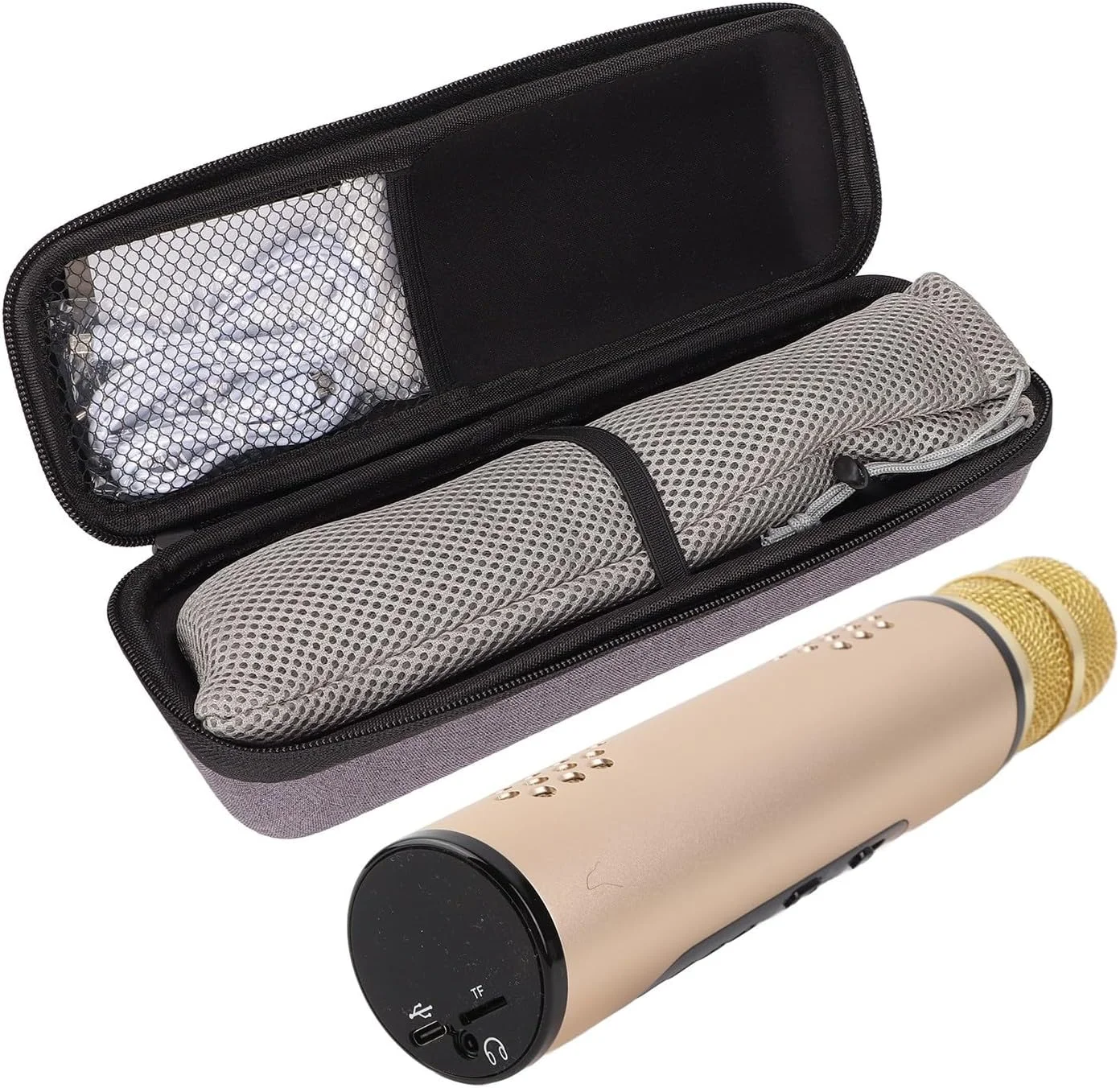 میکروفون کارائوکه، میکروفون کارائوکه بی‌سیم شیک و قابل حمل با چهار افکت صوتی، پنج صدای جادویی، بی‌صدا کردن با یک کلیک برای جشن تولد خانگی، ماشین، فضای باز، KTV (طلایی)