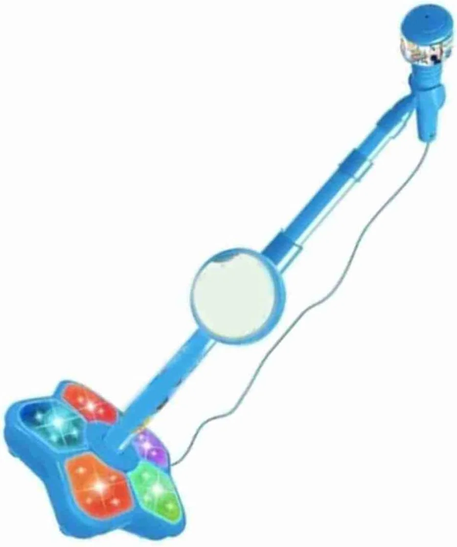 میکروفون کودکانه با پایه پلاستیکی سبک آبی رنگ برای نمایش های کودکان و رویدادهای مهد کودک