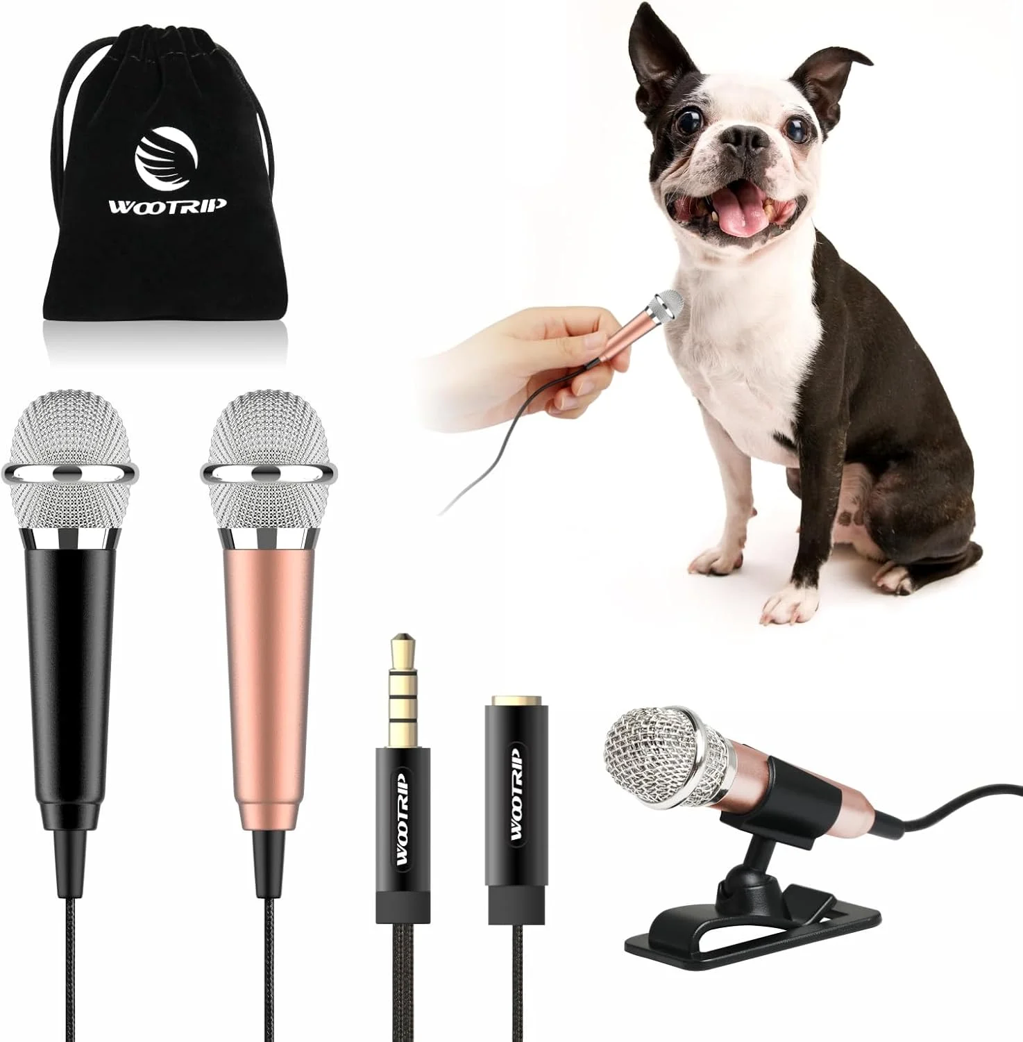 میکروفون کارائوکه مینی 2 عددی، میکروفون ضبط صدای مینی قابل حمل برای آواز خواندن، ضبط صدا (مشکی/طلایی)