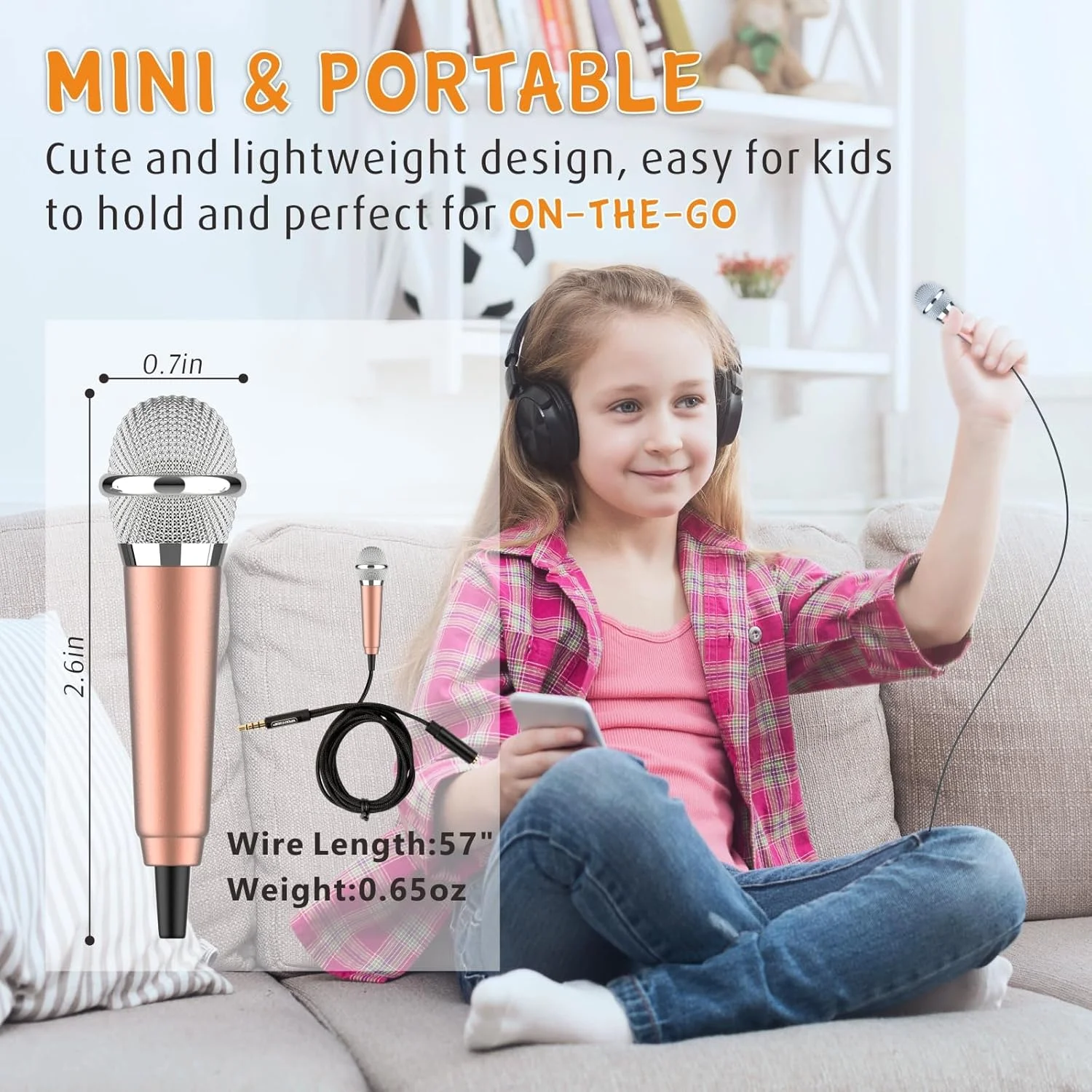 میکروفون کارائوکه مینی 2 عددی، میکروفون ضبط صدای مینی قابل حمل برای آواز خواندن، ضبط صدا (مشکی/طلایی)