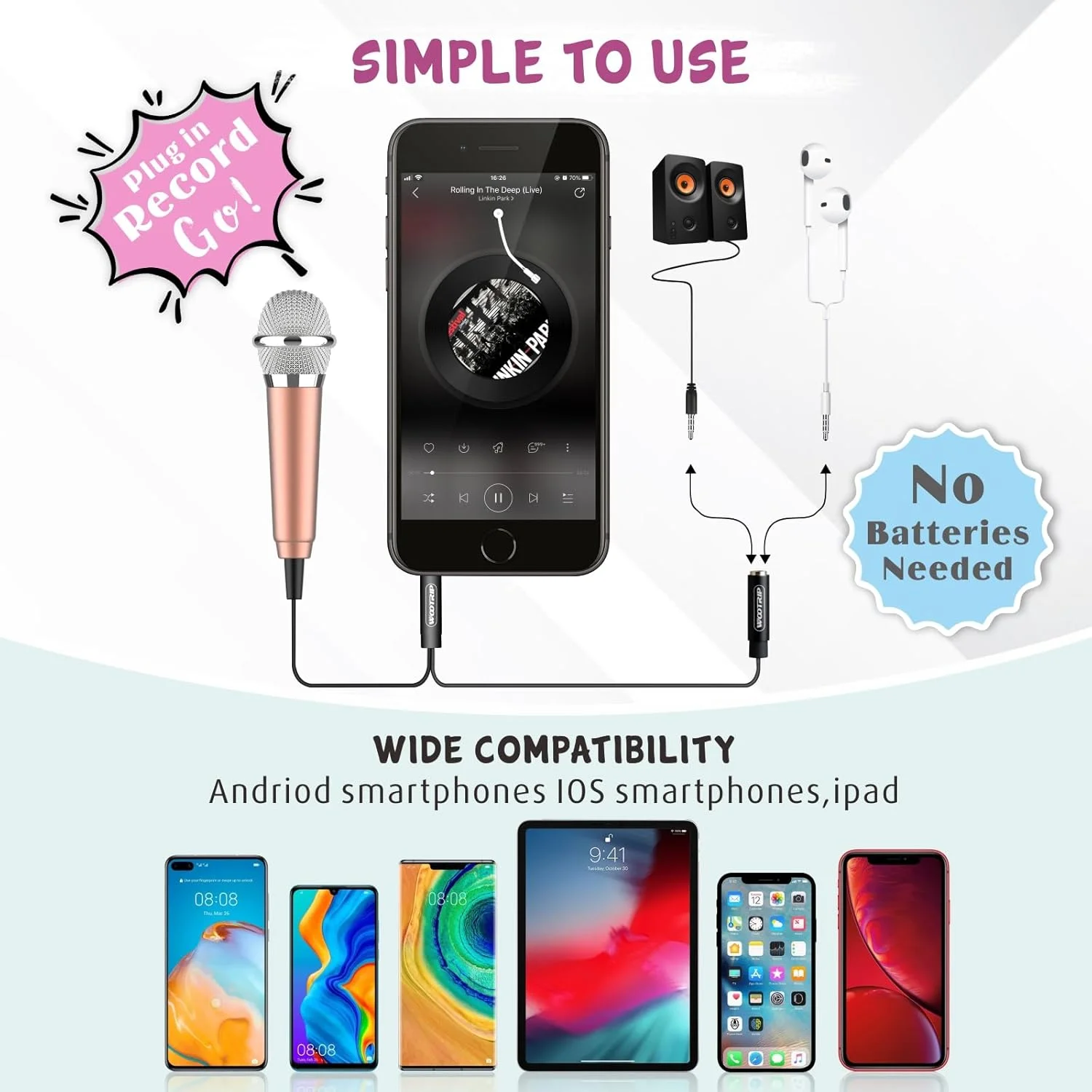 میکروفون کارائوکه مینی 2 عددی، میکروفون ضبط صدای مینی قابل حمل برای آواز خواندن، ضبط صدا (مشکی/طلایی)