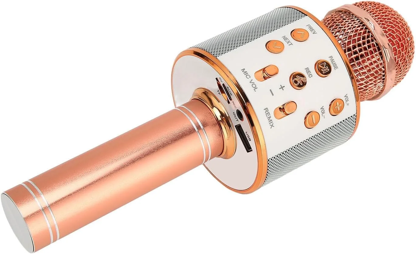 میکروفون کارائوکه بی سیم 4 در 1 چند منظوره با قابلیت کاهش نویز برای مهمانی های خانگی و KTV، میکروفون بی سیم قابل حمل برای تلفن (رزگلد)