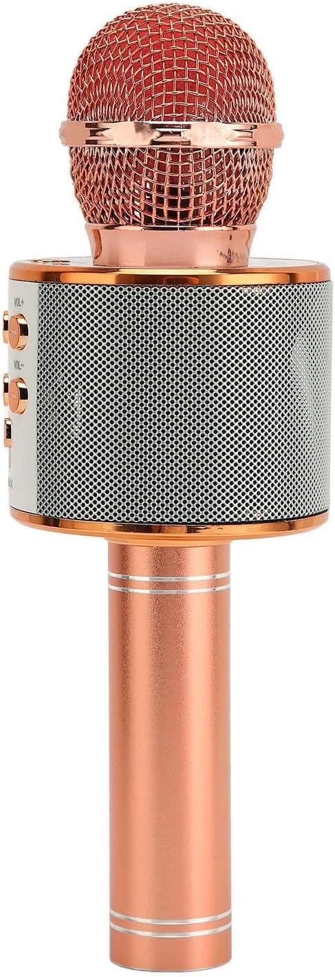 میکروفون کارائوکه بی سیم 4 در 1 چند منظوره با قابلیت کاهش نویز برای مهمانی های خانگی و KTV، میکروفون بی سیم قابل حمل برای تلفن (رزگلد)