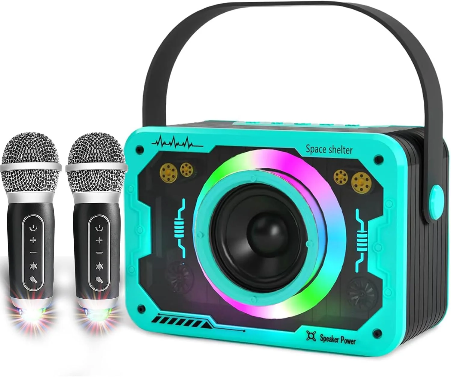 دستگاه کارائوکه، 2 میکروفون کارائوکه بی‌سیم با چراغ‌های دیسکو، بلندگوی بلوتوث قابل حمل، دستگاه آواز با سیستم PA برای بزرگسالان و کودکان، پشتیبانی از AUX/USB/TF برای مهمانی خانگی (آبی)