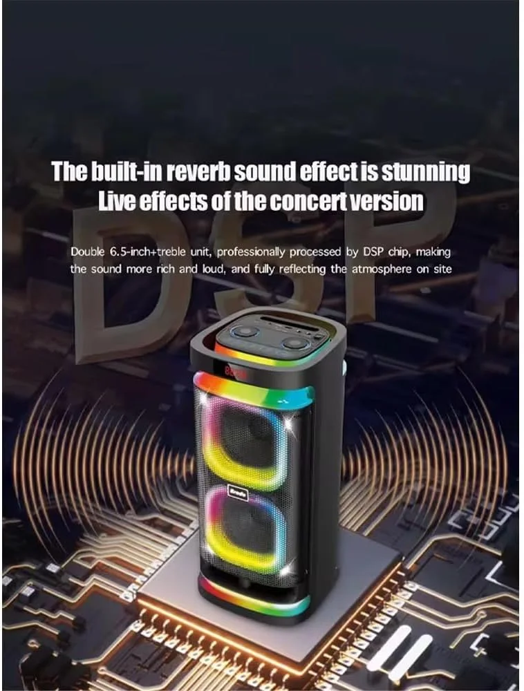 دستگاه کارائوکه Brodu با 2 میکروفون بی سیم 22 اینچی، بلندگوی بلوتوث قابل حمل برای بزرگسالان و کودکان، بلندگوی کارائوکه با چراغ های LED، پشتیبانی از کارت TF/USB، ورودی AUX، TWS برای مهمانی در فضای باز