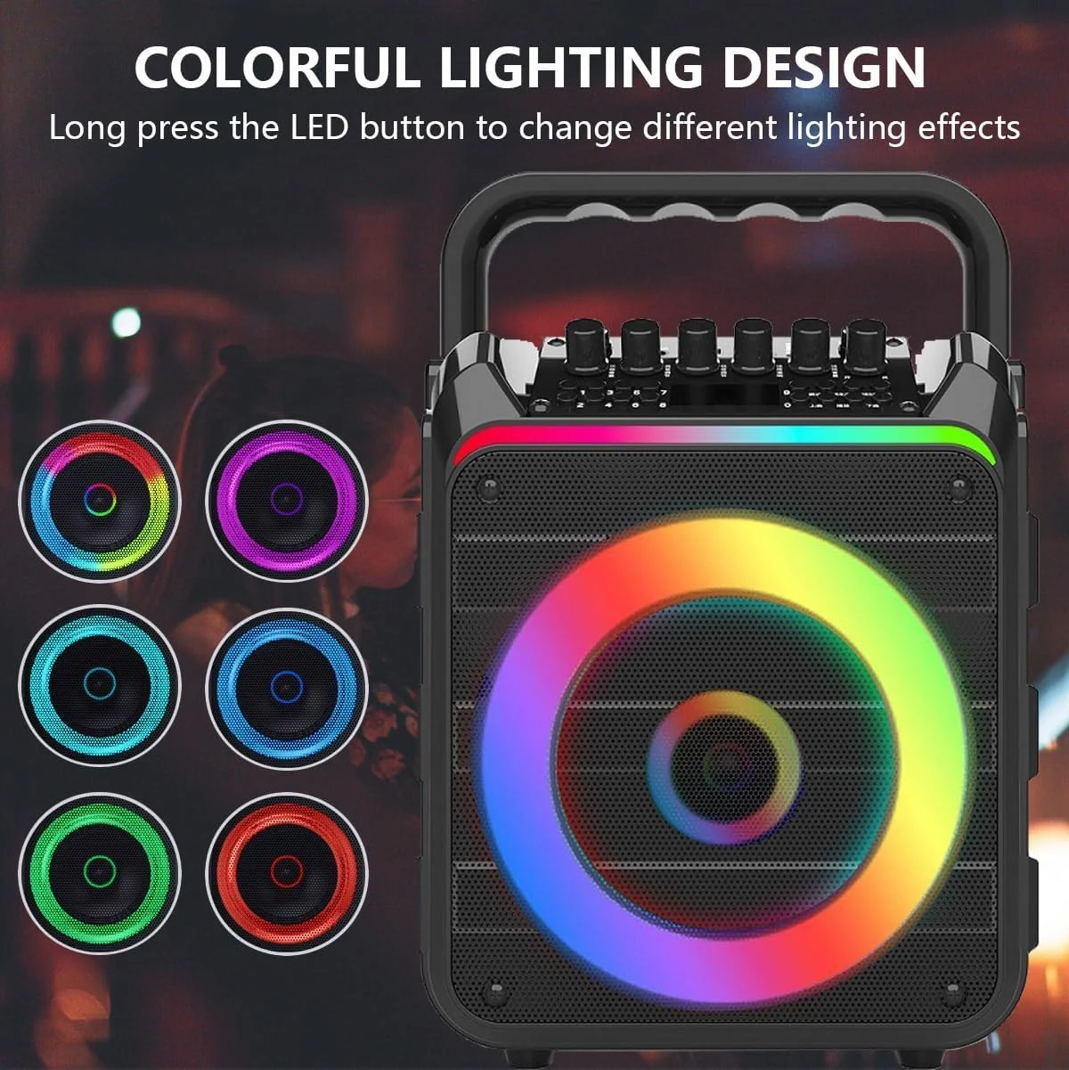 دستگاه کارائوکه با دو میکروفون بی سیم، دستگاه کارائوکه قابل حمل برای بزرگسالان و کودکان، میکروفون کارائوکه با سیستم PA، چراغ های LED، بلندگوی کارائوکه از کارت TF/USB، AUX in، FM، REC، TWS پشتیبانی می کند