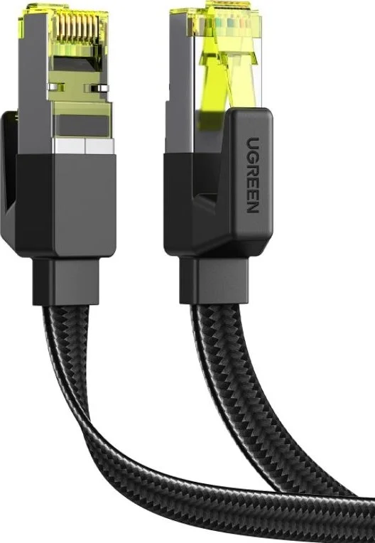 کابل شبکه UGreen Ethernet Cat7 Ribbon Braided Flat Wire RJ45، کابل پچ پرسرعت 10 گیگابیت بر ثانیه 600 مگاهرتز سازگار با تلویزیون هوشمند، سوئیچ، رزبری پای، مودم، روتر (1 متر) | 40159