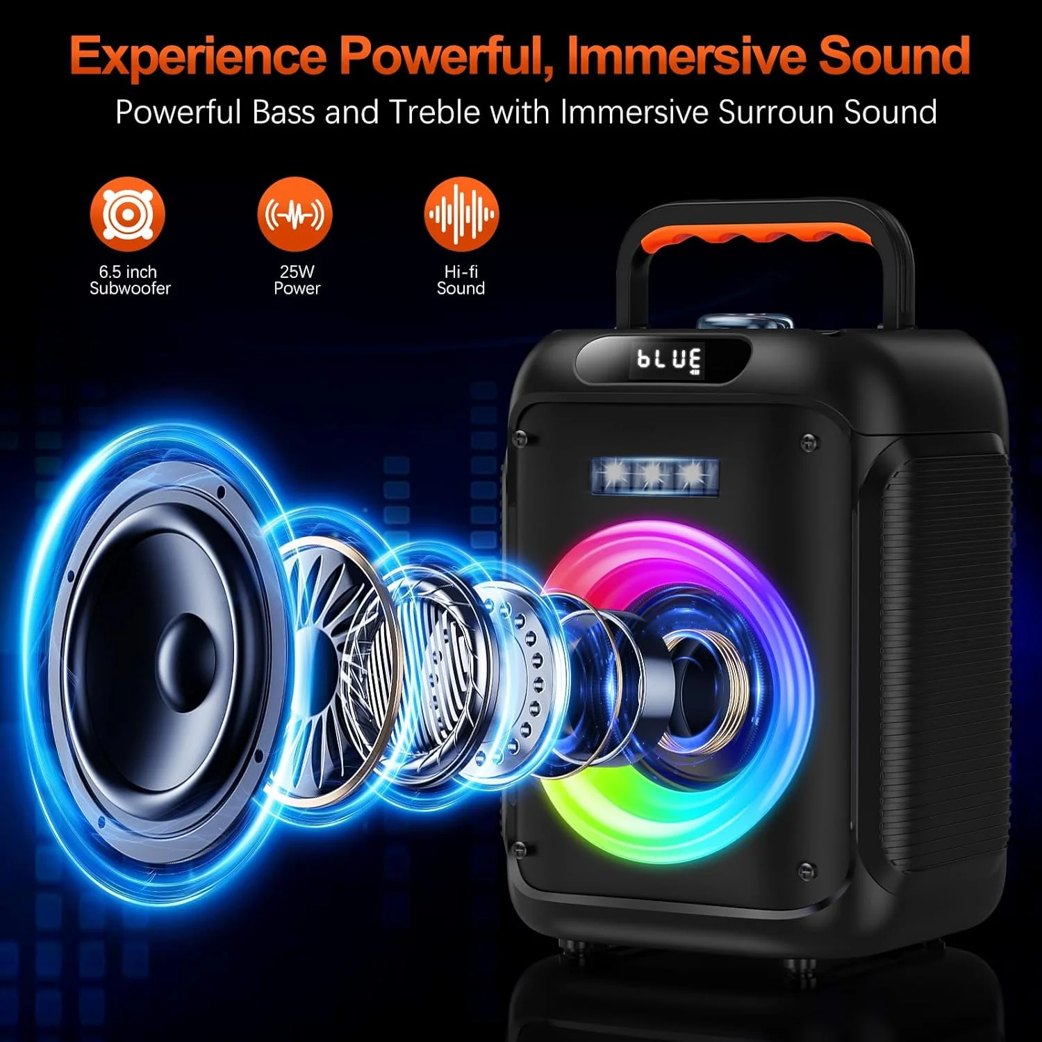 دستگاه کارائوکه با 2 میکروفون بی سیم، بلندگوی بلوتوث قابل حمل برای بزرگسالان/کودکان با نور RGB، سیستم کارائوکه برای کارائوکه، مهمانی خانگی، سیستم PA برای پارتی