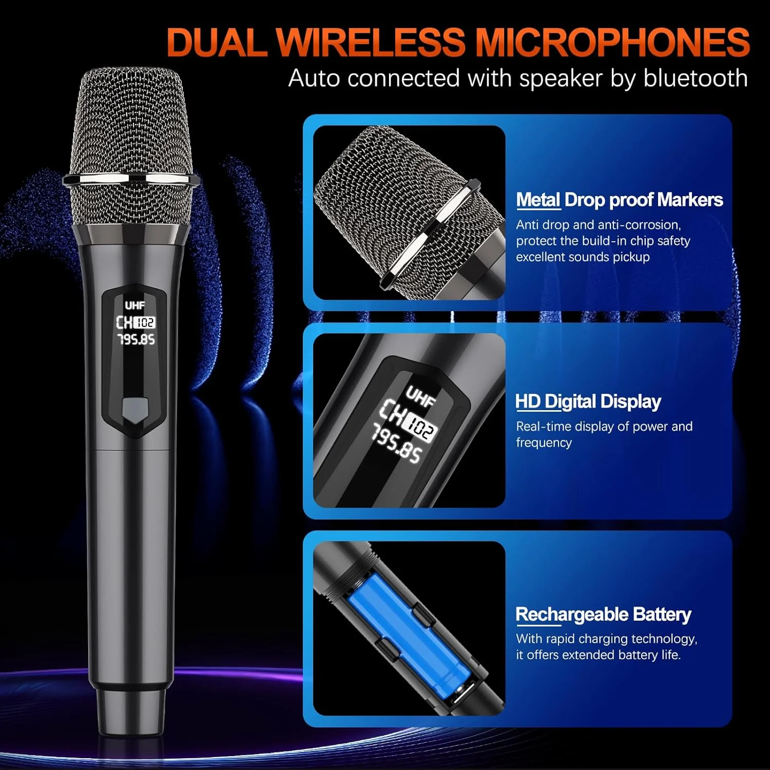 دستگاه کارائوکه با 2 میکروفون بی سیم، بلندگوی بلوتوث قابل حمل برای بزرگسالان/کودکان با نور RGB، سیستم کارائوکه برای کارائوکه، مهمانی خانگی، سیستم PA برای پارتی