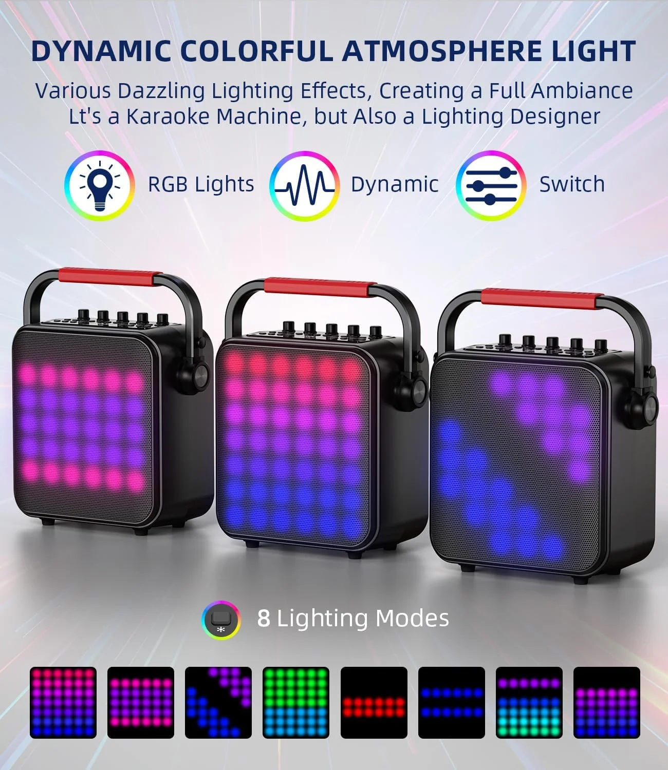 دستگاه کارائوکه با 2 میکروفون بی سیم، بلندگوی بلوتوث قابل حمل با سیستم PA برای بزرگسالان و کودکان با چراغ های LED، تنظیم بیس/تریبل، پشتیبانی از REC/TWS/FM/AUX/USB/IF Card