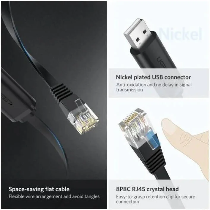 کابل کنسول USB به RJ45 یوگرین CM204، طول 3 متر، مشکی | 60813 کابل کنسول USB به RJ45 یوگرین CM204، طول 3 متر، مشکی | 60813