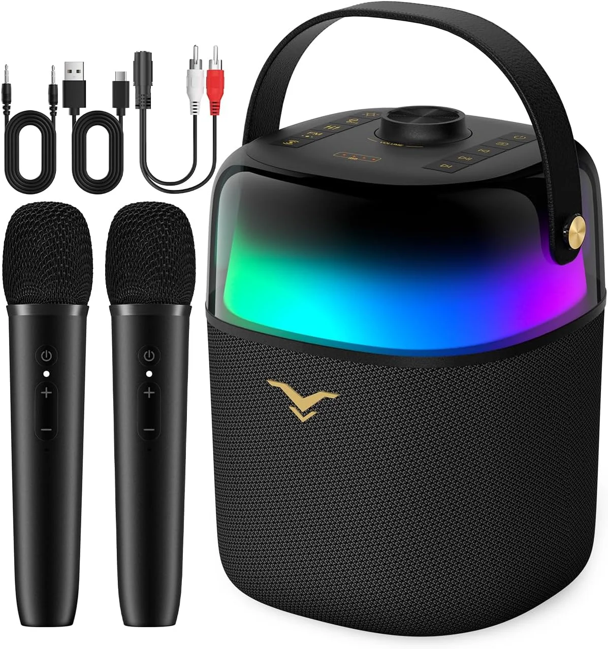 دستگاه کارائوکه برای بزرگسالان و کودکان با 2 میکروفون بی سیم، سیستم بلندگوی PA بلوتوث قابل حمل با قابلیت تنظیم Bass/Treble، چراغ های RGB برای مهمانی های خانگی، عروسی ها و جشن تولد
