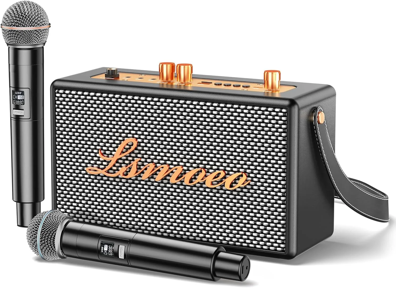 دستگاه کارائوکه برای بزرگسالان، 2 میکروفون بی سیم برای بلندگوی کارائوکه، میکروفون و بلندگوی قابل حمل با پشتیبانی از توسعه میکروفون چهار کاناله برای مهمانی خانگی، پیک نیک، ماشین، هدایای داخلی/وینتیج