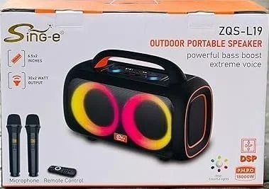 دستگاه کارائوکه با 2 میکروفون بی سیم، بلوتوث، اسپیکر قابل حمل قدرتمند مناسب فضای باز با تقویت بیس قوی، صدای عالی و نورهای رنگارنگ.