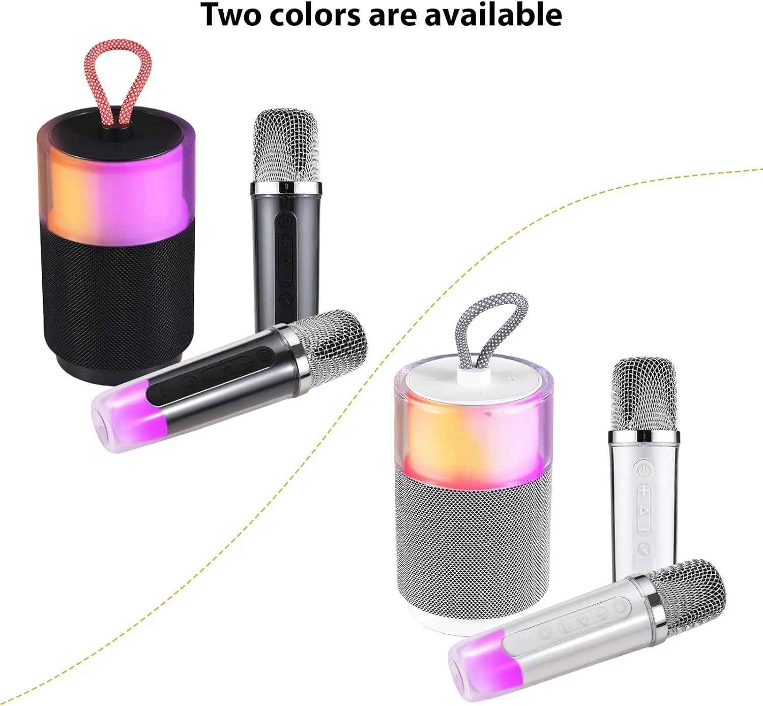 دستگاه کارائوکه کوچک با 2 میکروفون بی سیم، میکروفون BT و بلندگو، ست KTV با جلوه های نوری رنگارنگ، میکروفون دستی برای جشن تولد، مهمانی خانگی، فضای باز، سیستم کارائوکه قابل حمل و سبک