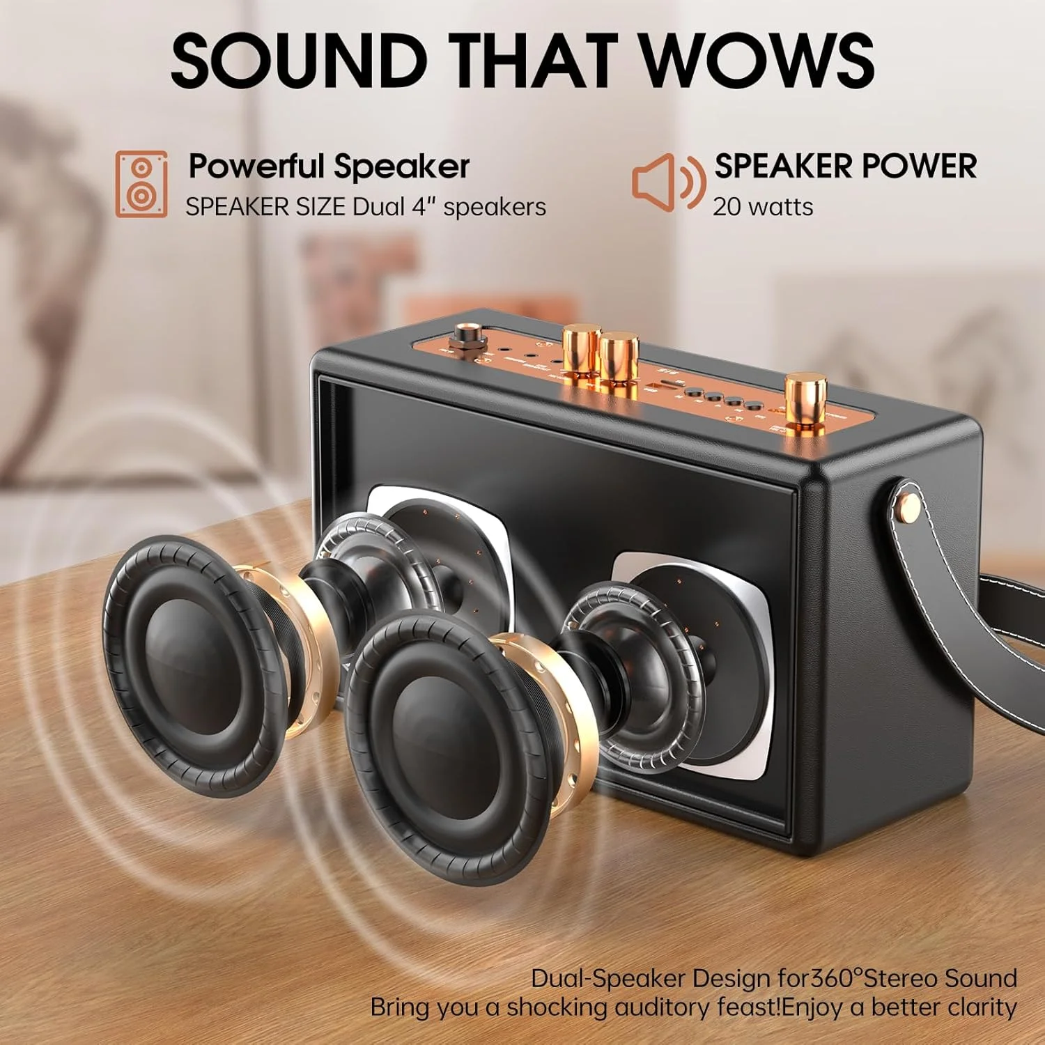 دستگاه کارائوکه برای بزرگسالان، 2 میکروفون بی سیم برای بلندگوی کارائوکه، میکروفون و بلندگوی قابل حمل با پشتیبانی از توسعه میکروفون چهار کاناله برای مهمانی خانگی، پیک نیک، ماشین، هدایای داخلی/وینتیج