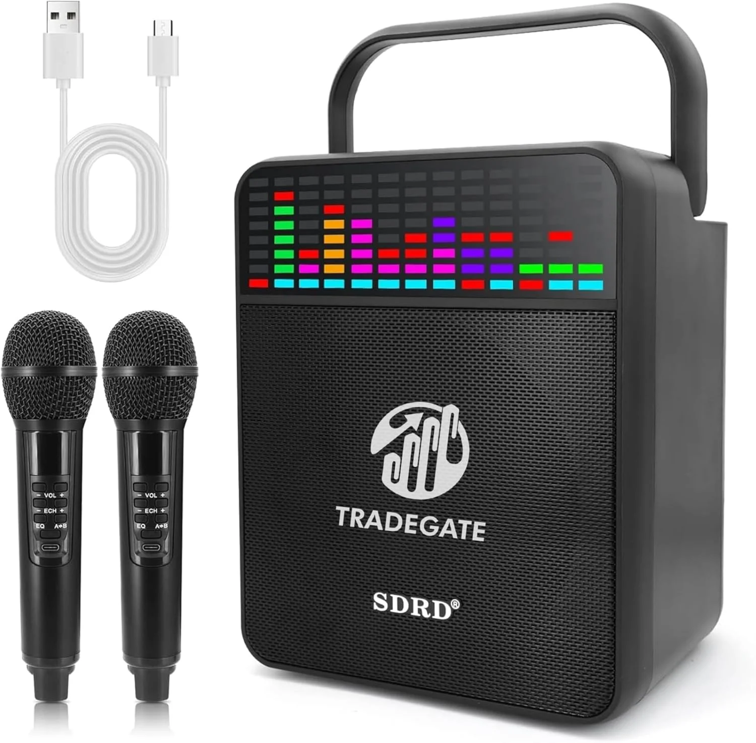 دستگاه کارائوکه با 2 میکروفون بی سیم، بلندگوی کارائوکه بلوتوث برای بزرگسالان و کودکان، سیستم PA با چراغ های LED، پشتیبانی از USB/AUX، قابل حمل برای مهمانی، جلسه، عروسی، تدریس
